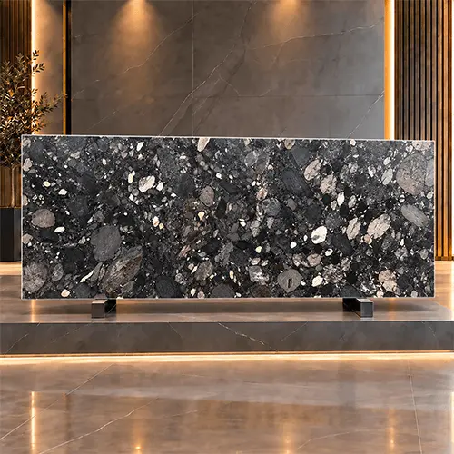 Polished Black Granite Tile with Distinctive Multicolor Mineral Flecks image 4