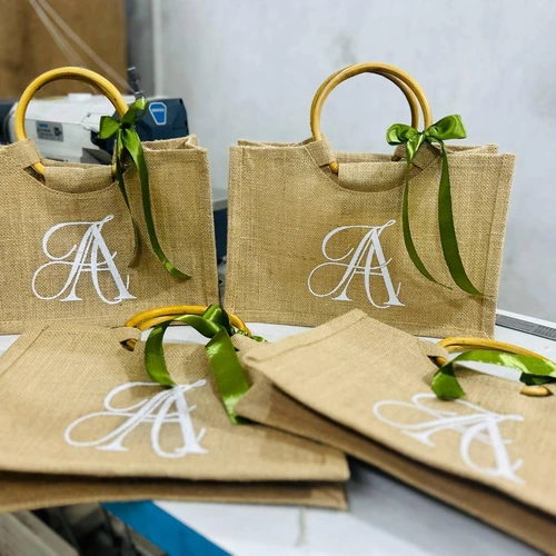 Custom Printed Jute Tote Bag with Round Bamboo Handles image 2