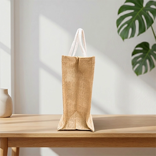 Natural Jute Tote Bag with Cotton Front Pocket & Rope Handles image 4