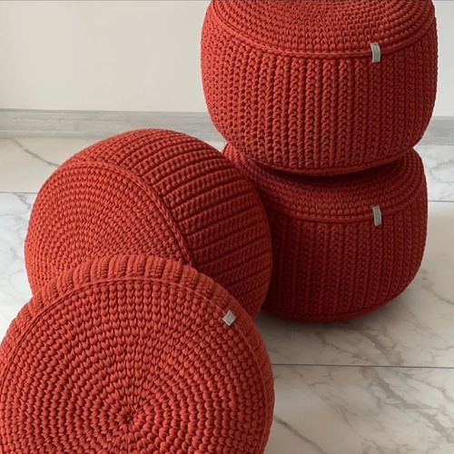 Hand-Crocheted Pouffies with Soft Textured Knit Cover image 4