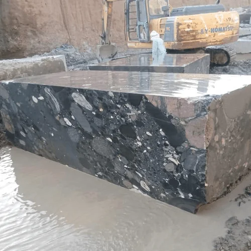 Polished Black Granite Tile with Large Pebble-Style Mineral Pattern image 2