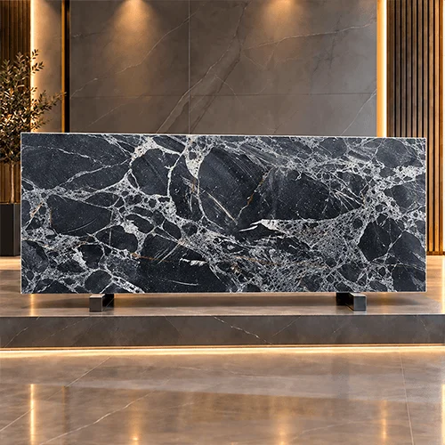 Polished Black Marble Slab with Dramatic White Spider Veining image 6