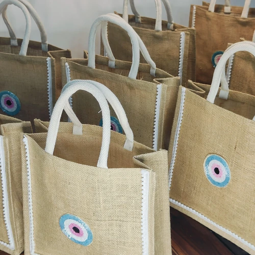 Evil Eye Jute Gift Bags with Decorative Handcrafted Detailing image 6