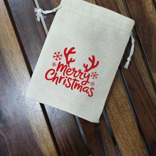 Christmas Drawstring Gift Bag with Festive Printed Designs image 6
