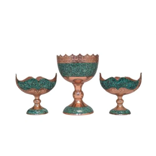 Turquoise Inlay Copper Tableware Set with Handcrafted Persian-Inspired Detailing image 3