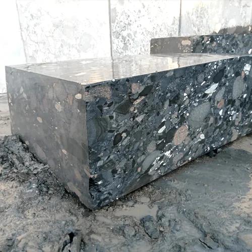 Polished Black Granite Tile with Large Pebble-Style Mineral Pattern