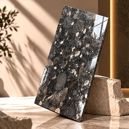 Polished Black Granite Tile with Distinctive Multicolor Mineral Flecks image 5
