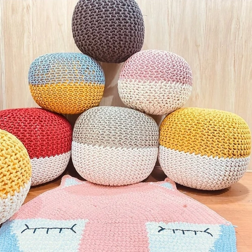 Hand-Crocheted Pouffies with Soft Textured Knit Cover image 2