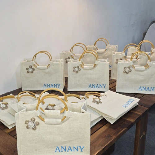 Custom Printed Jute Tote Bag with Round Bamboo Handles image 3