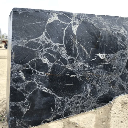 Polished Black Marble Slab with Dramatic White Spider Veining