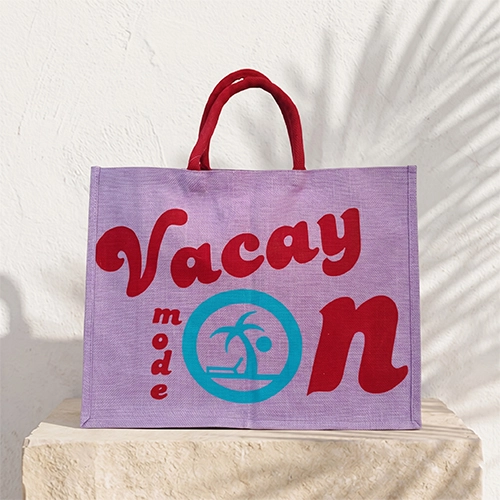 Printed Jute Beach Tote Bag — "Vacay Mode On" Design image 2