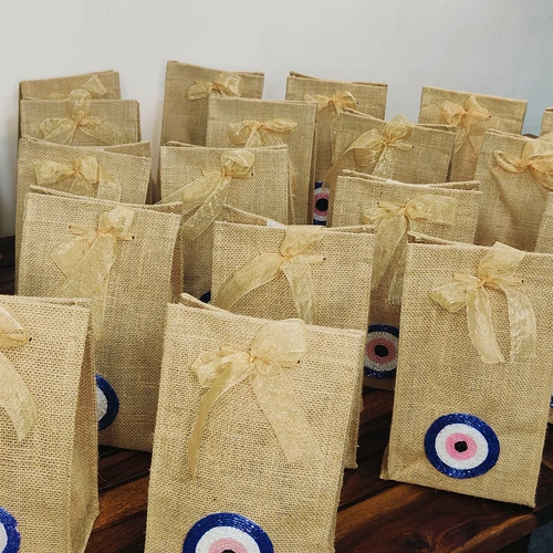 Evil Eye Jute Gift Bags with Decorative Handcrafted Detailing image 3