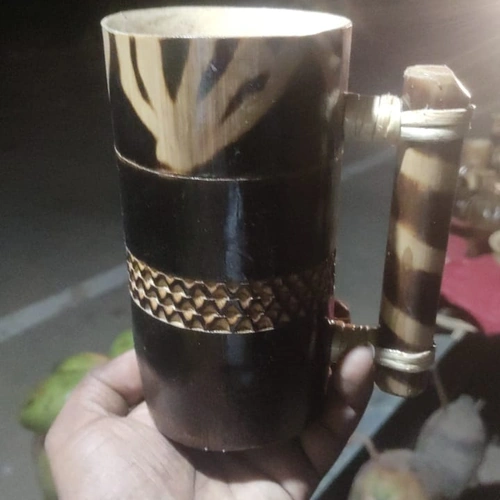 Handcrafted Bamboo Beer Mug with Burned Finish and Natural Handle image 2