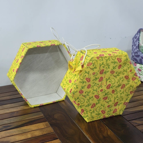 Hexagonal Fabric Storage Basket with Floral Print and Drawstring Closure image 7
