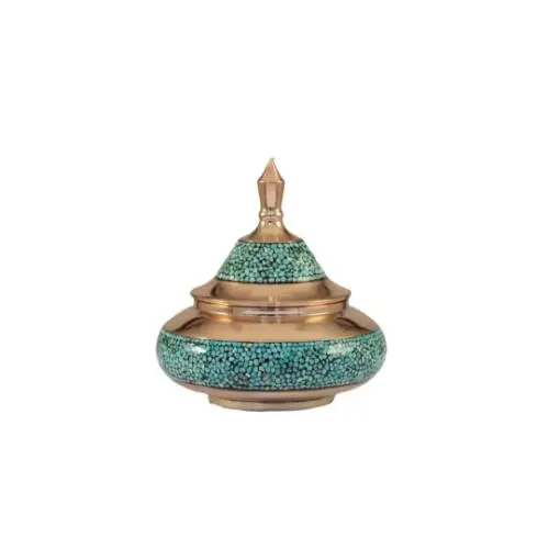 Turquoise Inlay Copper Tableware Set with Handcrafted Persian-Inspired Detailing image 2