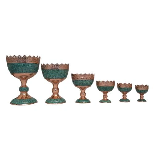 Turquoise Inlay Copper Tableware Set with Handcrafted Persian-Inspired Detailing image 4