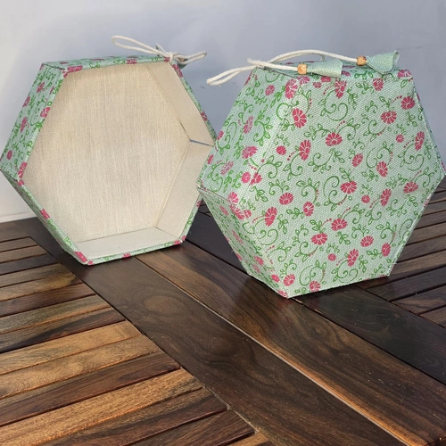 Hexagonal Fabric Storage Basket with Floral Print and Drawstring Closure image 2