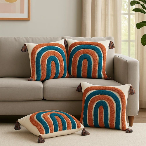 Decorative Cotton Cushion Covers with Embroidery, Tufting, and Printed Designs image 7