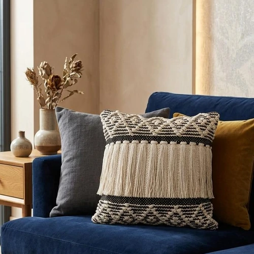 Decorative Cotton Cushion Covers with Embroidery, Tufting, and Printed Designs image 3