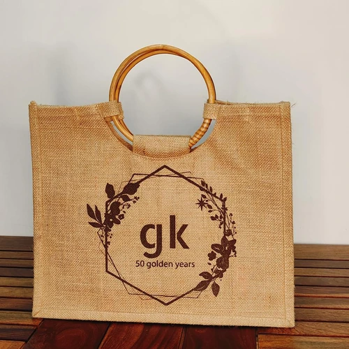 Custom Printed Jute Tote Bag with Round Bamboo Handles image 4
