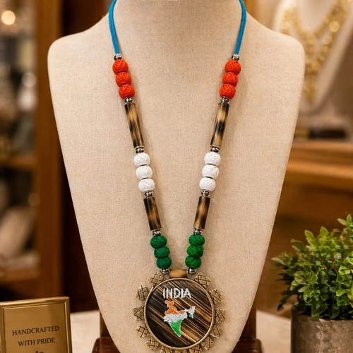 Handcrafted Bamboo Jewelry Necklace Set with Beads and Decorative Pendant image 8