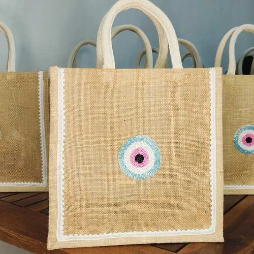Evil Eye Jute Gift Bags with Decorative Handcrafted Detailing image 5