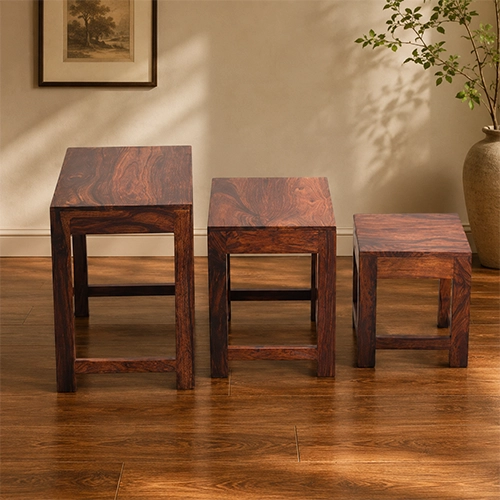 Solid Wood Nesting Side Table Set with Natural Grain Finish