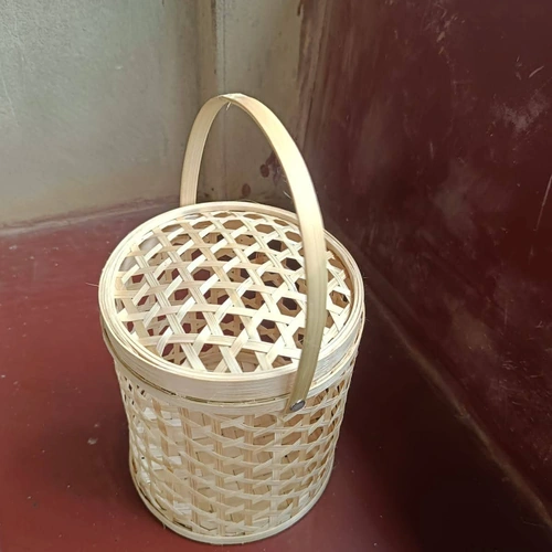 Handwoven Bamboo Storage Basket with Lid and Carry Handle image 3