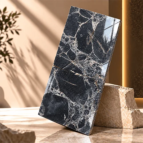 Polished Black Marble Slab with Dramatic White Spider Veining image 5