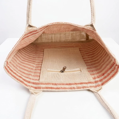 Jute-Cotton Striped Tote Bag with Rope Handles & Contrast Base image 3