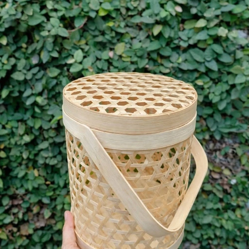 Handwoven Bamboo Storage Basket with Lid and Carry Handle image 2