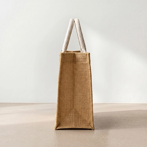 Classic Natural Jute Tote Bag with White Rope Handles — Compact Size image 3