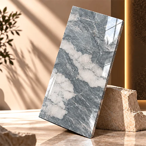 Polished Grey Marble Tile with Bold White Natural Veining image 5