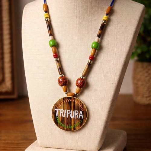 Handcrafted Bamboo Jewelry Necklace Set with Beads and Decorative Pendant image 10