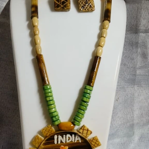 Handcrafted Bamboo Jewelry Necklace Set with Beads and Decorative Pendant image 9