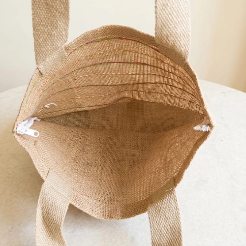Natural Jute Tote Bag with Decorative Kantha Stitch Detailing image 3