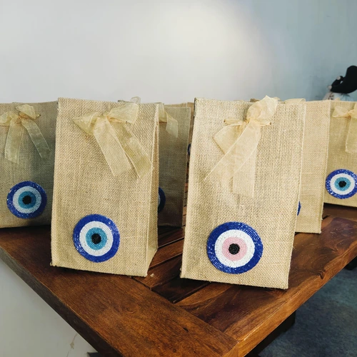 Evil Eye Jute Gift Bags with Decorative Handcrafted Detailing image 2