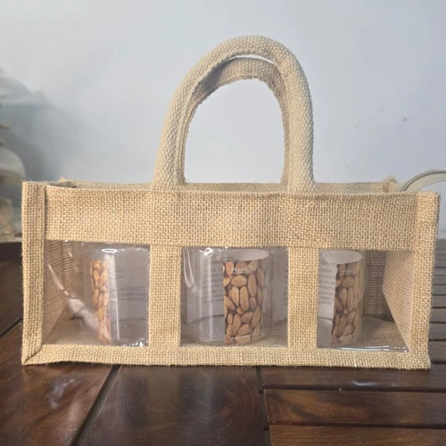 Jute Jar Carrier Bag with Clear Display Windows and Padded Handles image 2