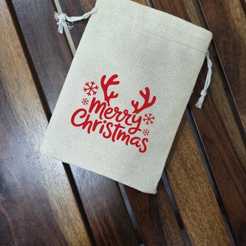 Christmas Drawstring Gift Bag with Festive Printed Designs image 5