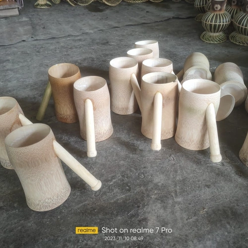 Bamboo Mug Set with Natural Handles and Wooden Serving Tray image 2